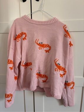twik Pink Crewneck Sweater with Orange Shrimp Pattern
